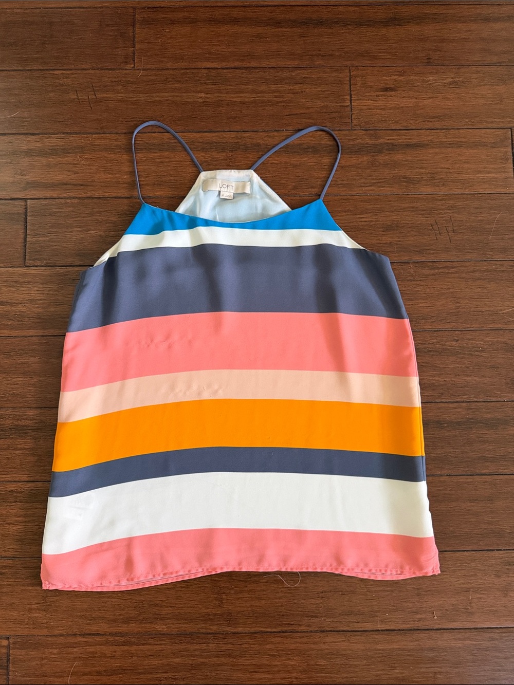 LOFT Coral, Navy & Mustard Striped Spaghetti Strap Tank